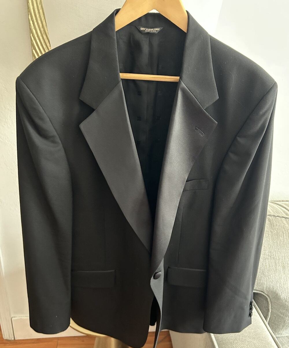 Bill Blass Black Tuxedo Single Button Wool 44R Blazer Jacket Coat Vtg